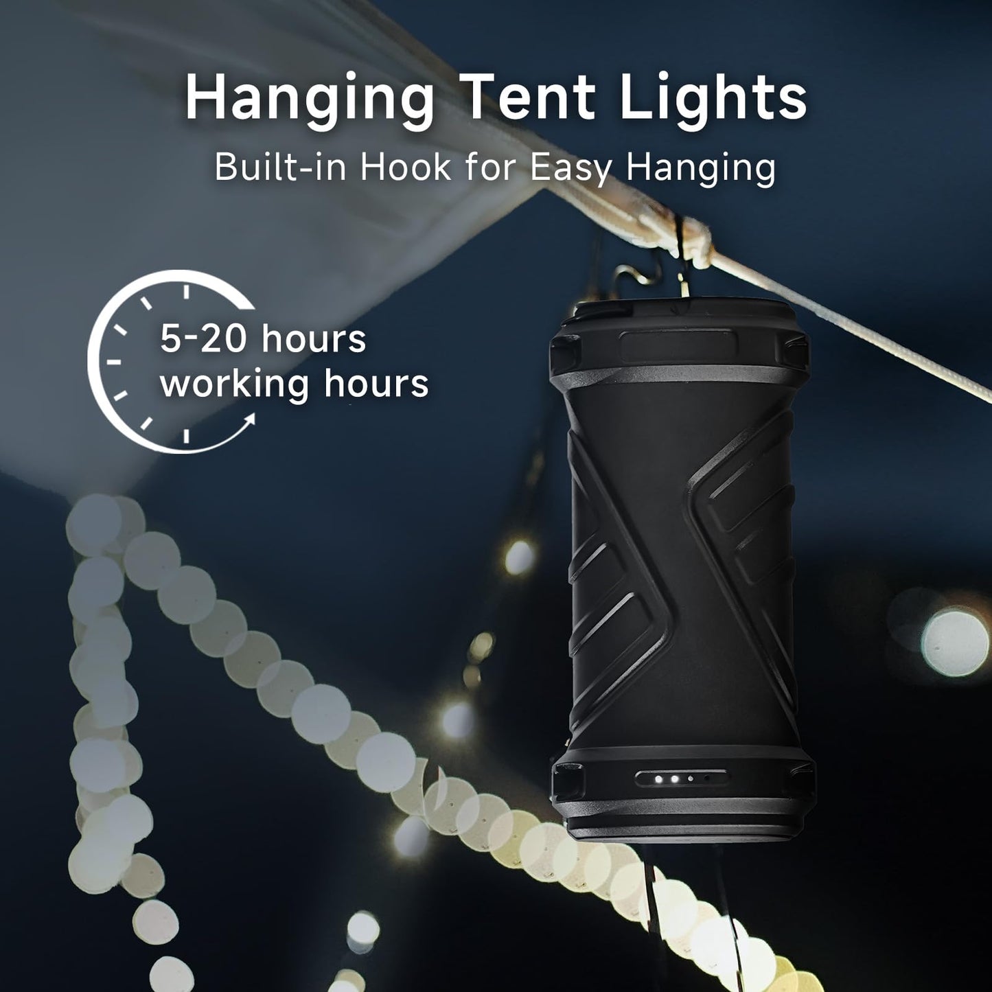 SANBEN Camping String Lights Rechargeable - 33Ft Quick Storage Portable Tent Lights with 6 Modes, Battery Operated Waterproof Hanging LED Lamp for Patio Garden Party Camping Essentials