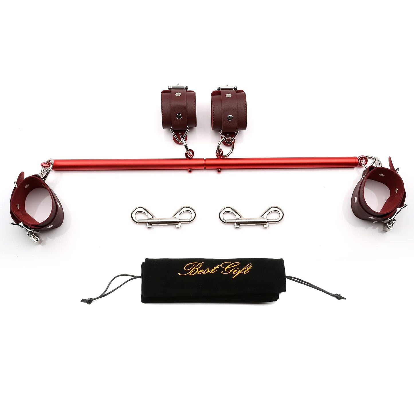TMEOIIPY Pilates Exercise bar, Red Yoga Exercise Adjustable Spreader Bar with 4 Red Adjustable Straps Sports Aid Training Fitness Gear, Pilates aid kit, Stretching Exercise Tools