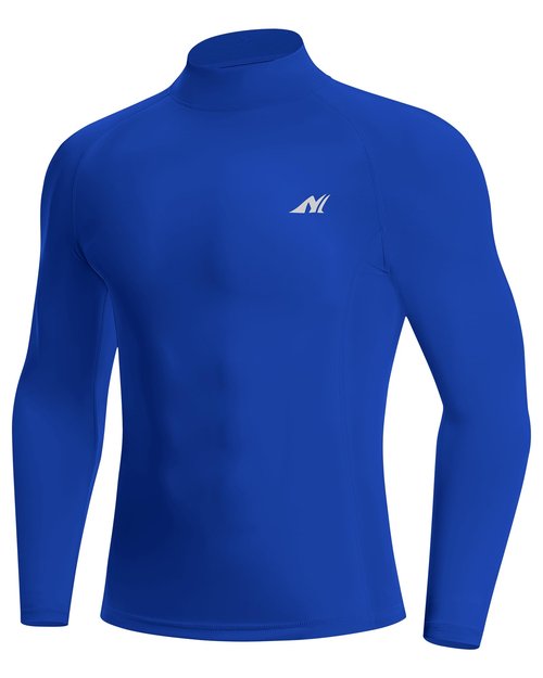 Nakuvara Compression Long Sleeve Shirts for Men, Mock Neck UPF 50+ Moisture Wicking Shirt, Cool Dry T-Shirt for Running Royal Blue