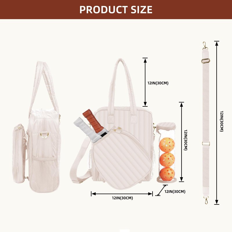 VANNMESTER Pickleball Bag for Women with Detachable Paddle Case,Stylish Tote Large Capacity Paddle Holder,External Water Holder and Ball Bag, Waterproof Shoulder Pickleball Tote White