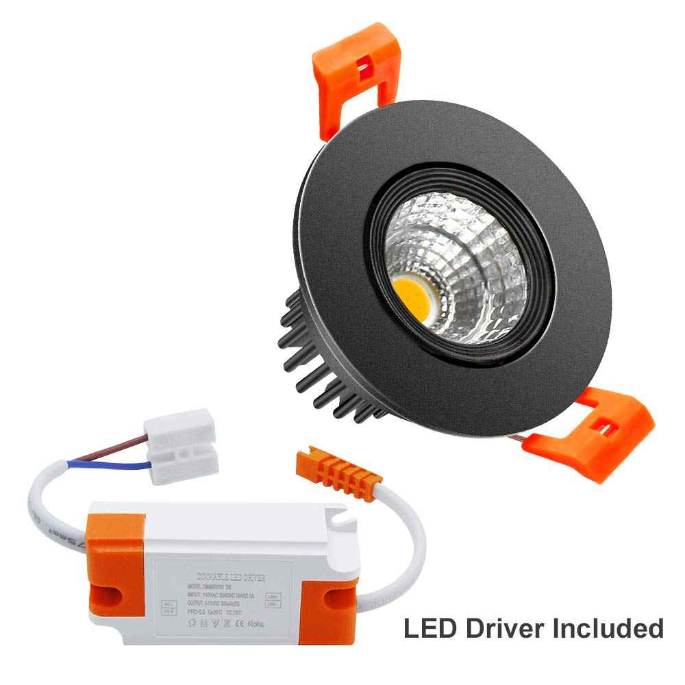 LightingWill 2inch LED Dimmable Downlight, 3W COB Recessed Ceiling Light, Natural White 4000K-4500K, CRI80, 25W Halogen Bulbs Equivalent, Black (10 Pack)
