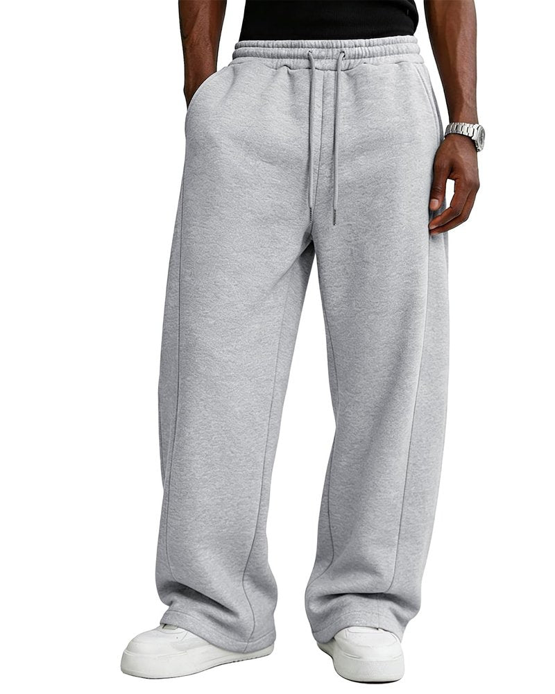 PIDO YOGA Men's Baggy Sweatpants Fleece Wide Leg Lounge Pants Drawstring Waist Loose Fit Cotton Jogging Sweat Pants with Pockets,Light Gray