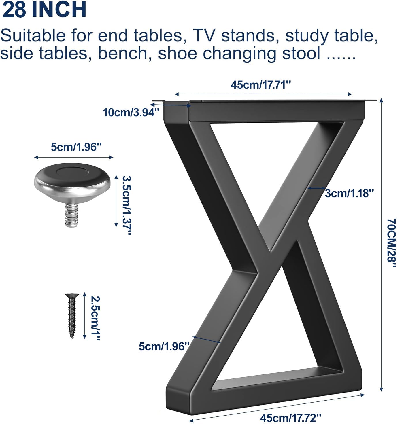 Likapop 28" Metal Table Legs, Bench Legs Chair Legs, Heavy Duty Desk Legs Coffee Table Legs, Black Metal End Table Legs, DIY Furniture Legs (28" Z-Type)