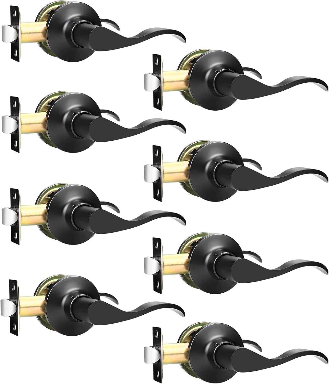 Black Privacy Door Levers - 6 Pack Keyless Modern Wave Handles for Bedrooms