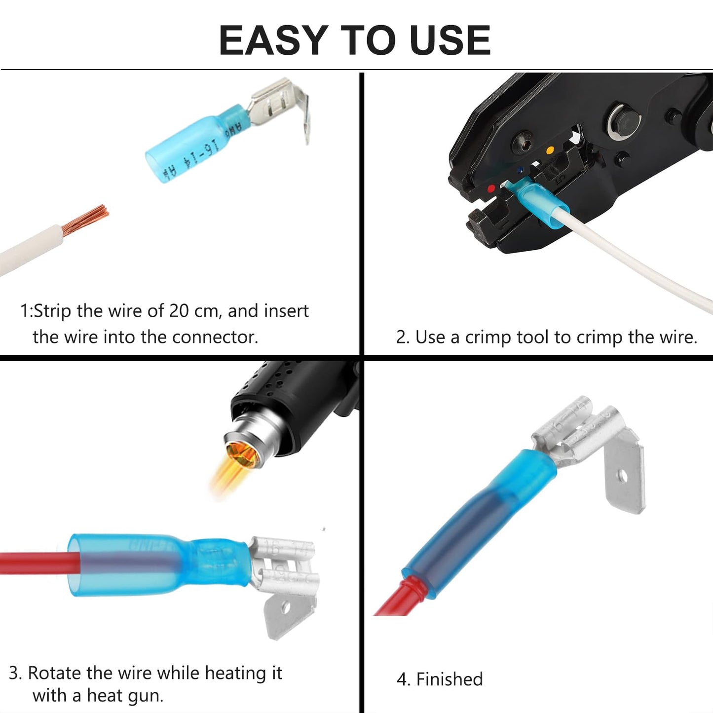 XUGERIP 50 PCS Heat Shrink Piggyback Spade Connectors, AWG 10-22 Insulated Quick Disconnect Wire Connector, Electrical Butt Terminals for Marine, Electronics, Automotive