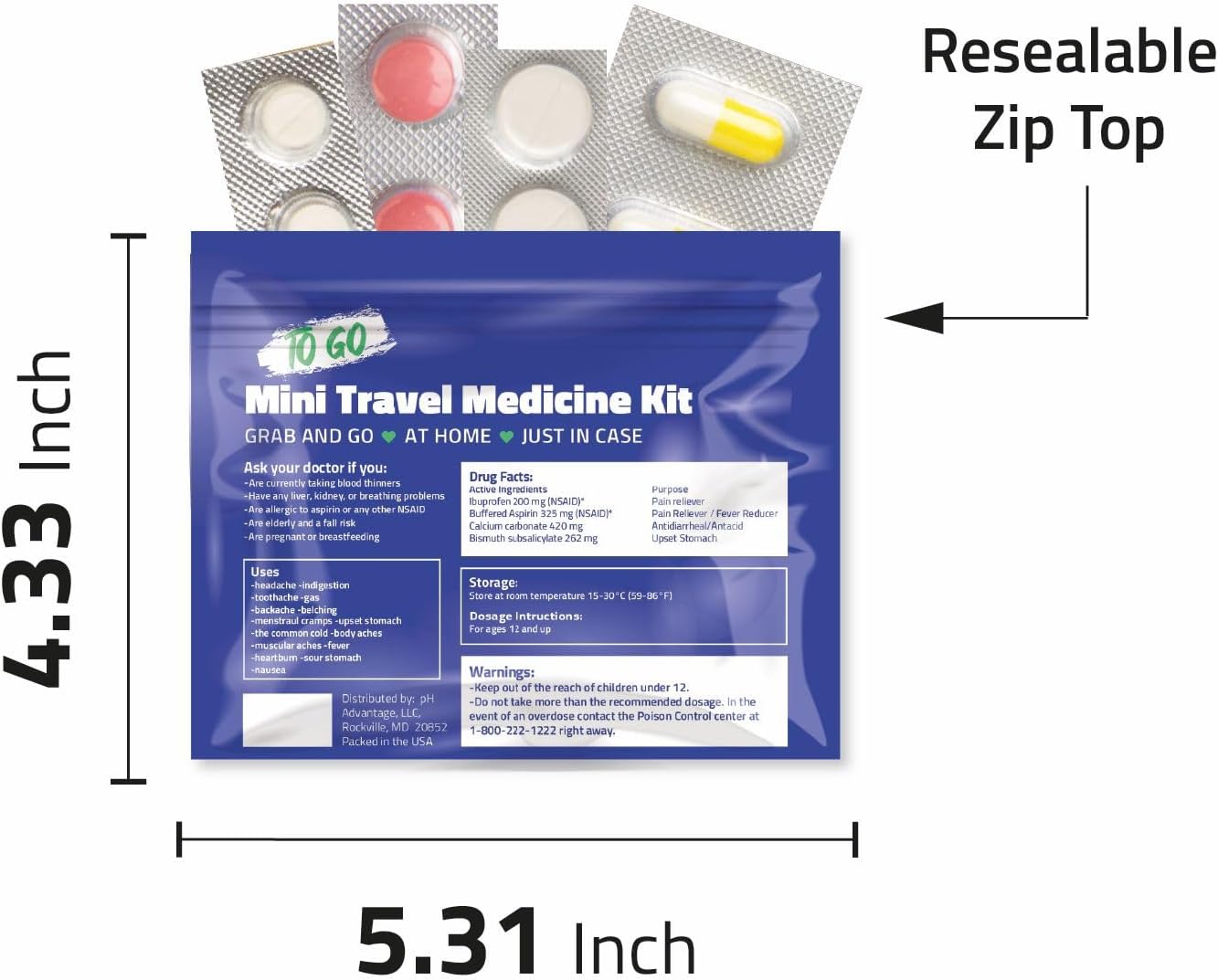 Skiennix Mini Travel Medicine Kit - Compact Variety Pack of OTC First Aid Packets - Perfect for Emergencies, Camping & Cruise (Red)