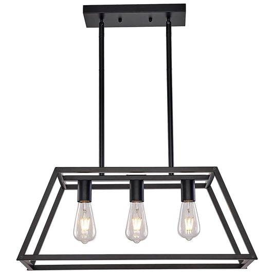 XILICON Contemporary 3-Light Black Kitchen Dining Room Chandelier Light Fixture, Rustic Pendant for Island Table, Dimmable, UL Listed, Easy Install, E26 Base, Metal, Indoor, Ceiling Mount