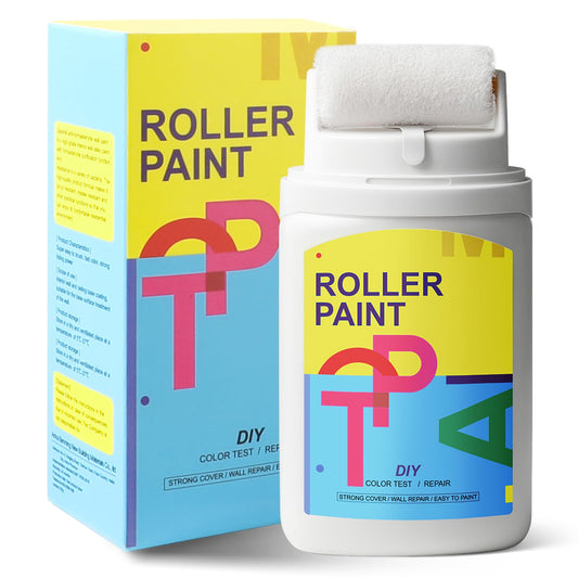 White Wall Paint with Built-in Roller – Portable Touch-Up Paint for Stains, Scratches & Yellowing, Low Odor, Ready-to-Use, 3.5 fl oz