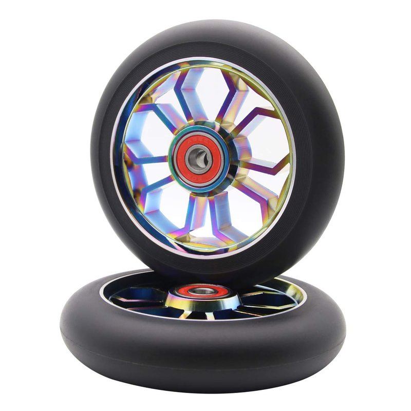 2Pcs Replacement 100 mm Pro Stunt Scooter Wheel with ABEC 9 Bearings Fit for MGP/Razor/Lucky Pro Scooters (Rainbow)