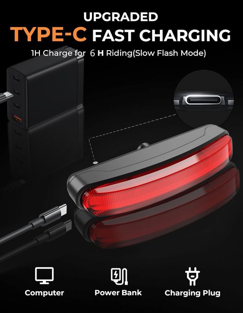 220 LM Rechargeable Bike Tail Light, IPX6 Waterproof Cycling 260° Wide Visible Safety Flashlight,Can emit a Large Light spot 5 Light Mode for Adult Kid Road Mountain Accessories for Night Ride