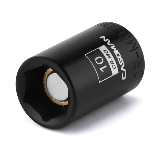 CASOMAN 1/4" Drive 10mm Shallow Magnetic Impact Socket, Metric, 6-Point, CR-MO with Black Phosphate Finish