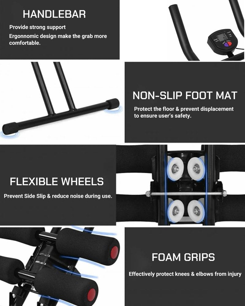 SPORFIT Ab Crunch Machine, Foldable Abdominal & Core Fitness Equipment, Height Adjustable Waist Trainer with LCD Display, Full Body Workout Machine for Home Use Black