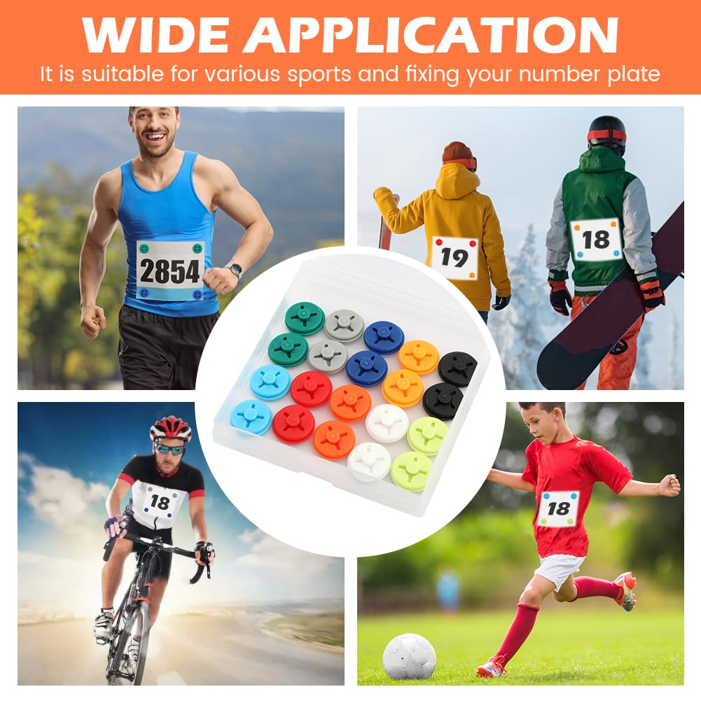 Skiennix Running Bib Clips - 20 Pairs Number Buckle Fixing System for Triathlons & Track Events | Includes Storage Box