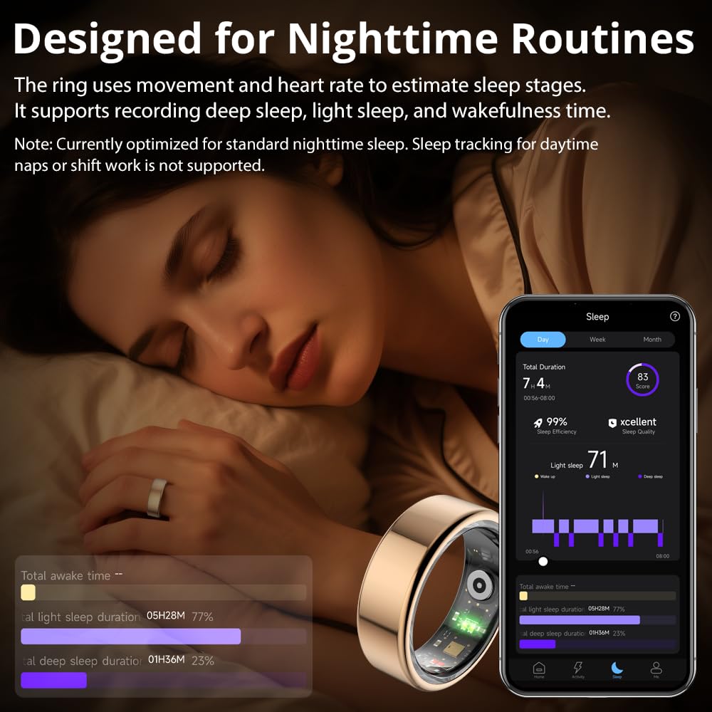 COLMI R02 Smart Ring, Smart Ring for Women and Men, No Subscription Fee, with a Charging Case, Supports Heart Rate, Blood Oxygen, Sleep Health Monitoring. (Rose Gold, 7#)