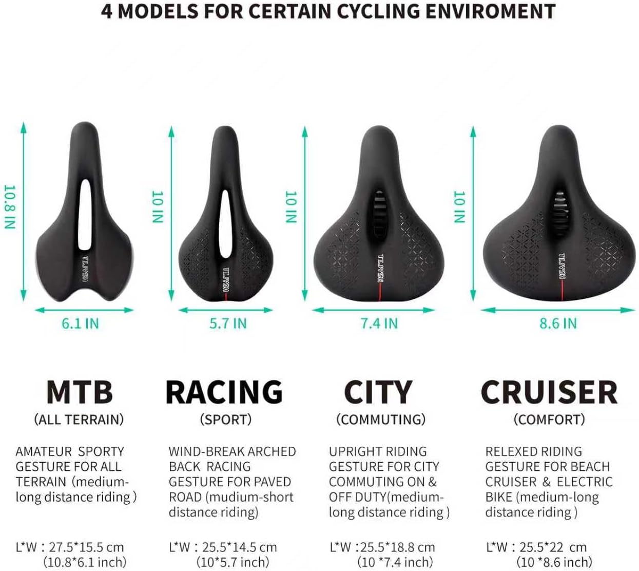 Skiennix Comfortable Bike Seat Cushion - Dual Shock Absorbing Memory Foam | Waterproof Saddle for Road Bikes