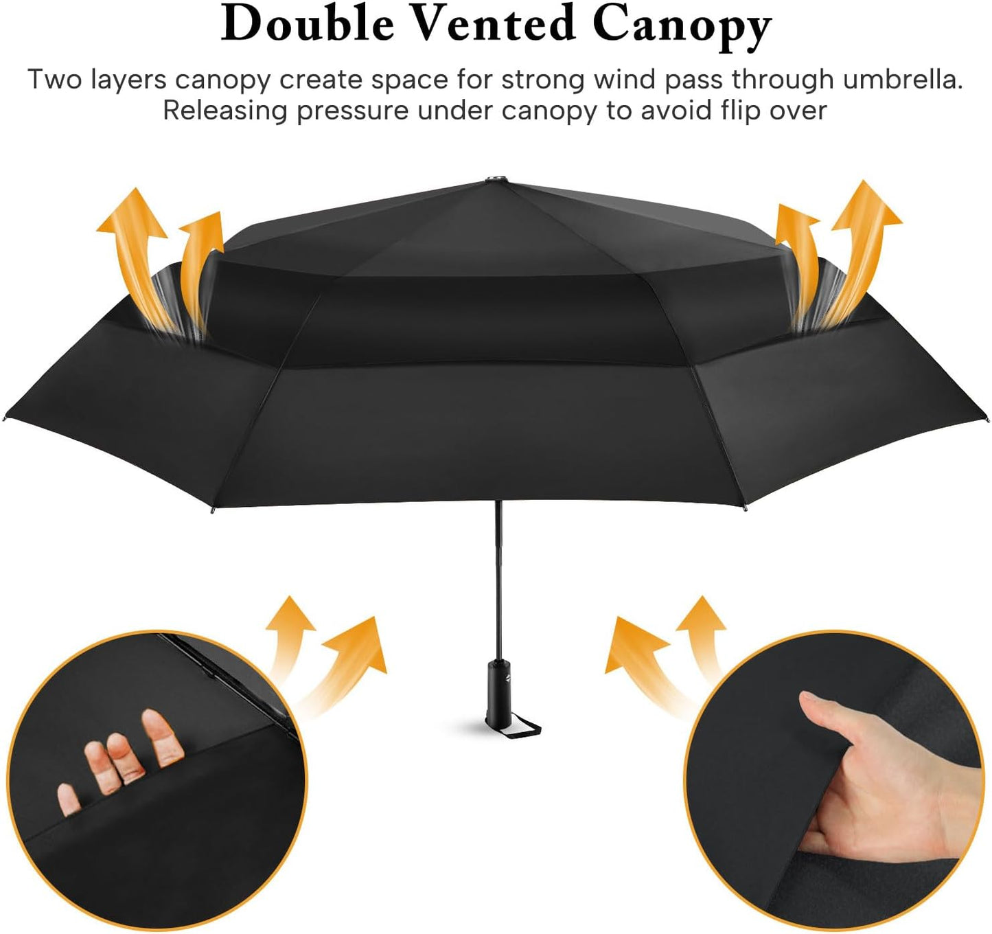 Skiennix Golf Umbrella - Oversized 54-Inch Double Layer Windproof Black Folding Umbrella