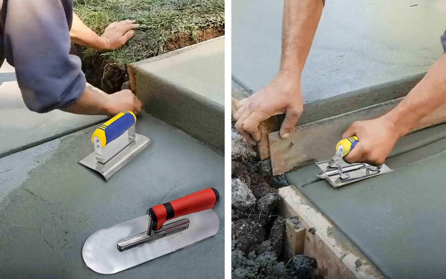 Concrete Tools Set Stainless Steel Pool Trowel (11" x 4") plus Concrete Edger (6" x 3", 1/2"R) and Groover (6" x 3", 1/2"W,1/2"D) Stucco Cement Finishing Masonry Construction Hand Kit