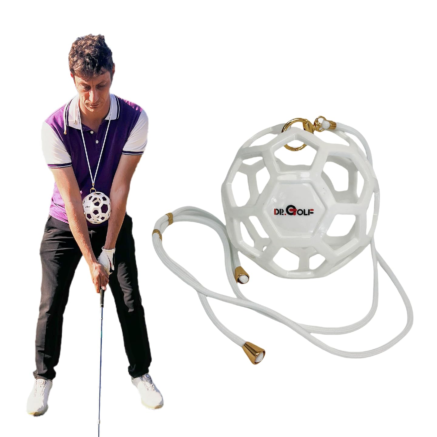 Dr. Golf Big Swing Training Ball - Advanced Muscle Memory Trainer for Arm-Hand Synchronization, Develop Connected Golf Swing & Reduce Arm Separation Through Impact (White)