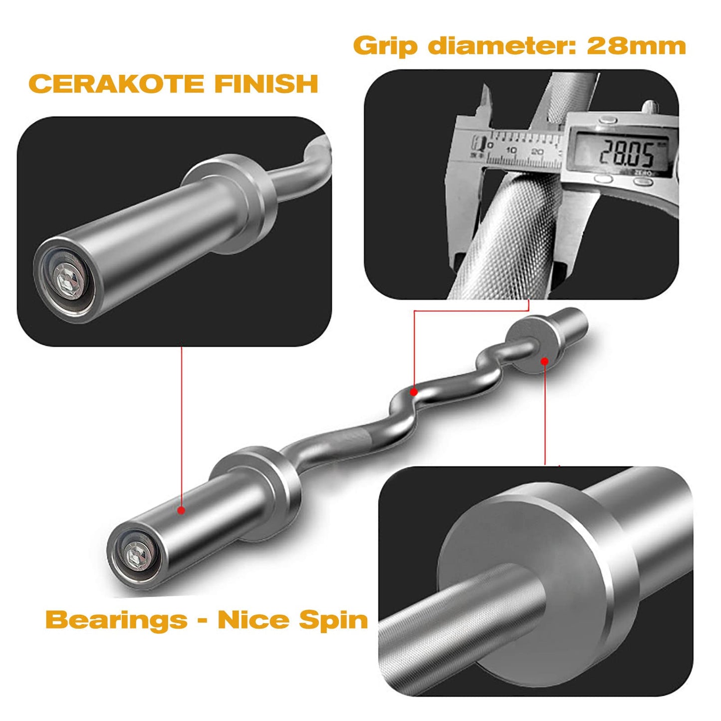 Elevens Olympic Barbell Bar Curl Bar 4ft, 5ft, 6ft 7ft for Strength Training, Weightlifting Bar Bench Press Bar for Home GYM