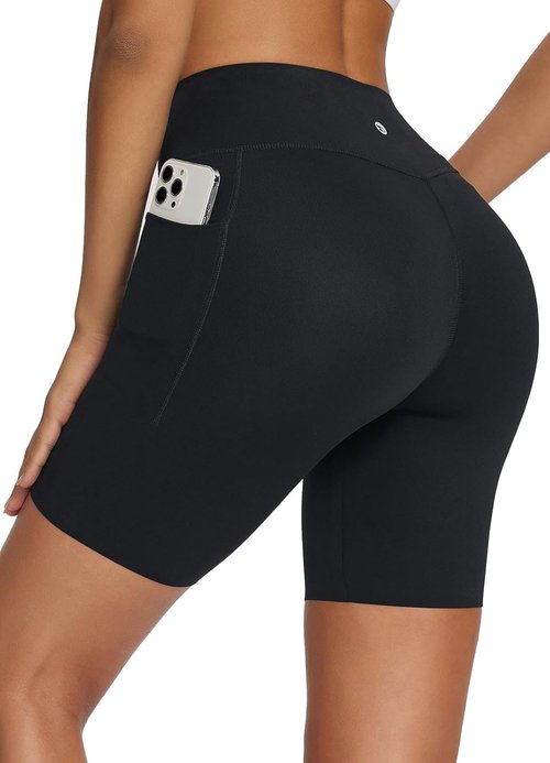 Baleaf Freeleaf Women's High Waist Biker Shorts - 8" Length with Pockets for Yoga & Gym