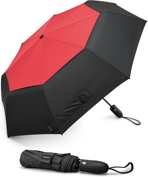 G4Free Windproof Travel Umbrella - 46-Inch Automatic Compact Design with Double Canopy & Strong Fiberglass Frame