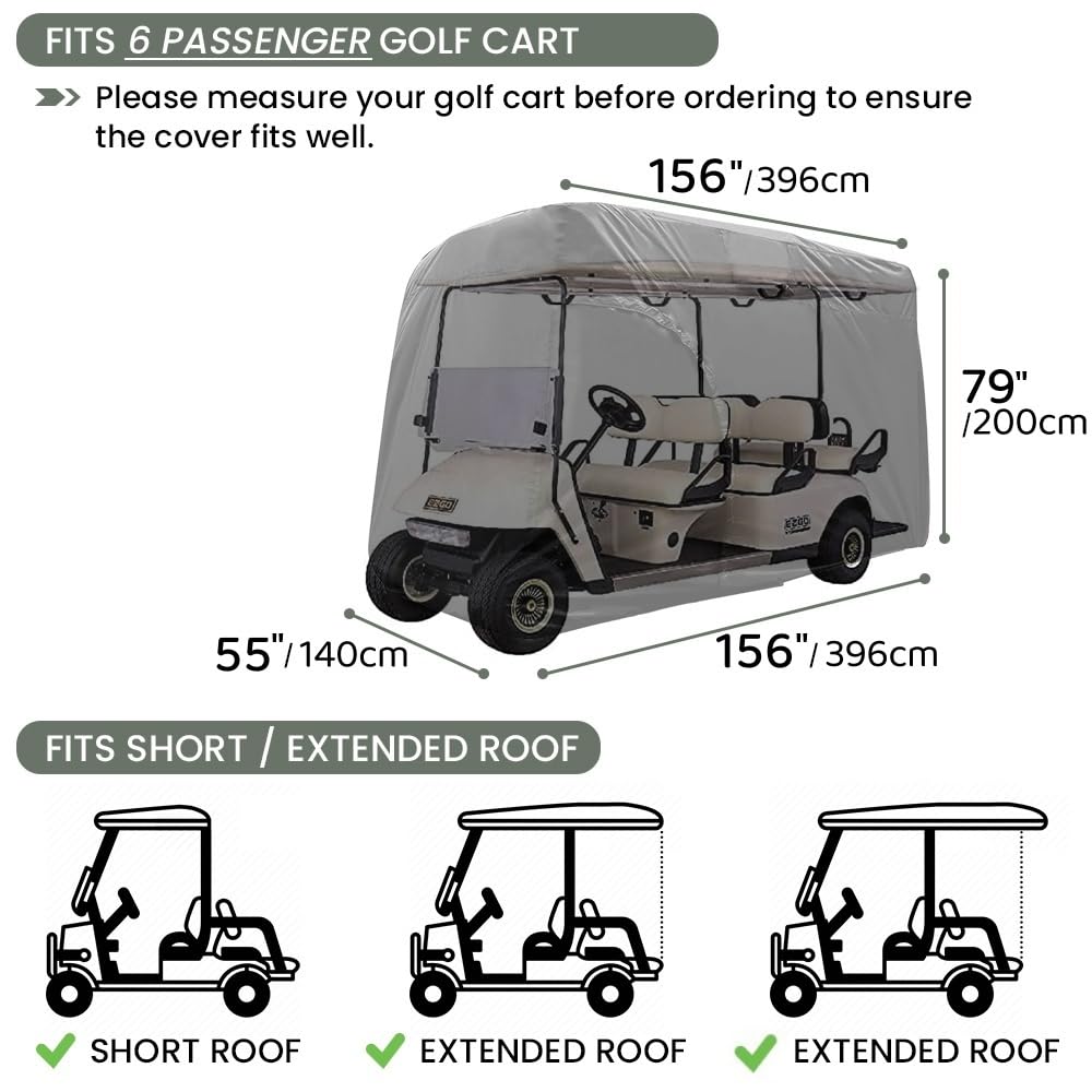 Joymo Golf Cart Cover 6/8 Passenger, Golf Cart Rain Covers, Heavy-Duty All Weather Protection Cover for EZ GO Golf Cart Accessories, Outdoor Seat Covers Evolution Golf Carts(156" L x 55" W x 79" H)