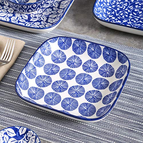 Selamica Vintage Blue Porcelain Square Dinner Plates Set of 6 – Elegant Chinese Style