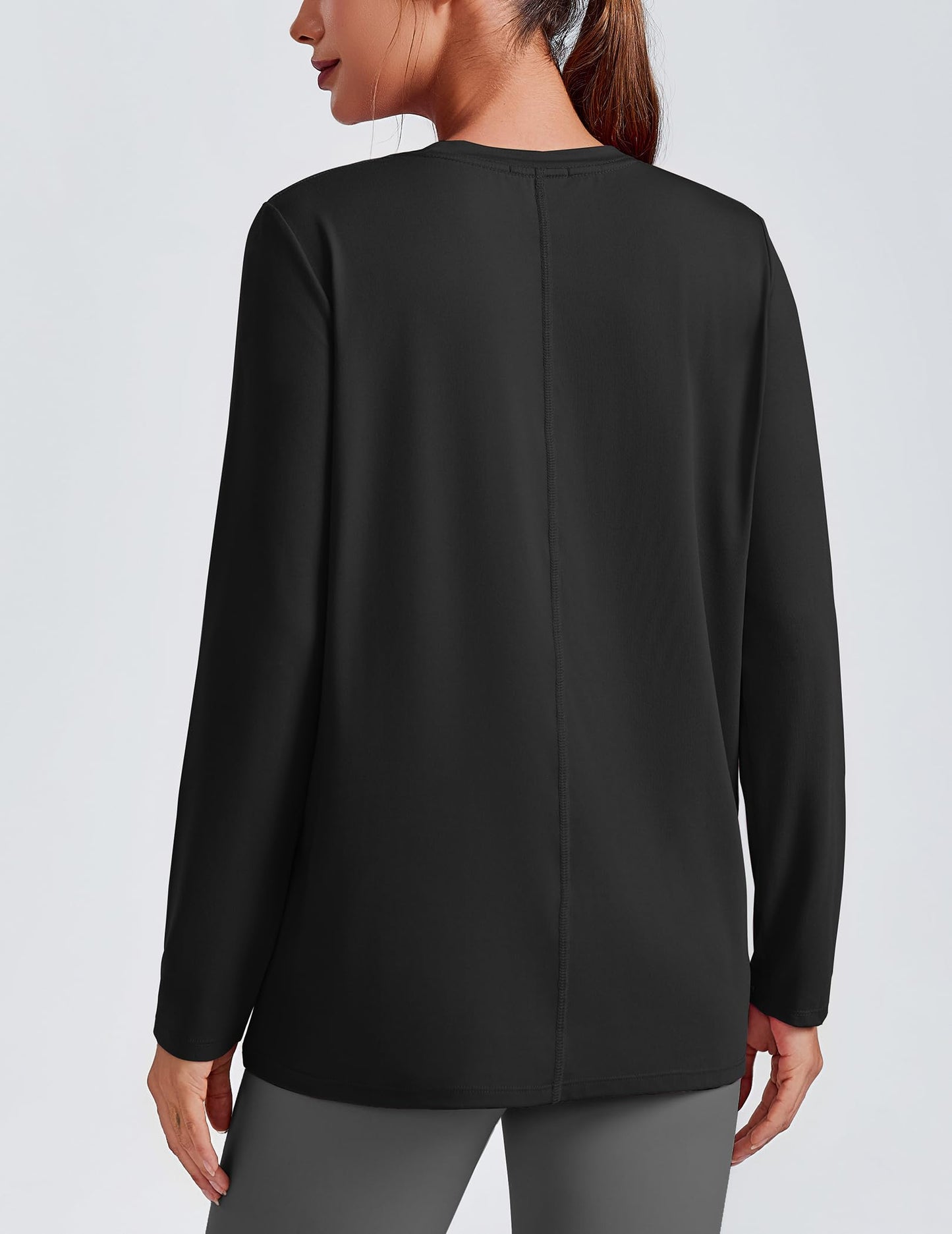 PINSPARK Long Sleeve Workout Tops for Women Solid Athletic Shirts Lightweight Yoga Shirt Stretchy Running Top Loose Fit, Black Large