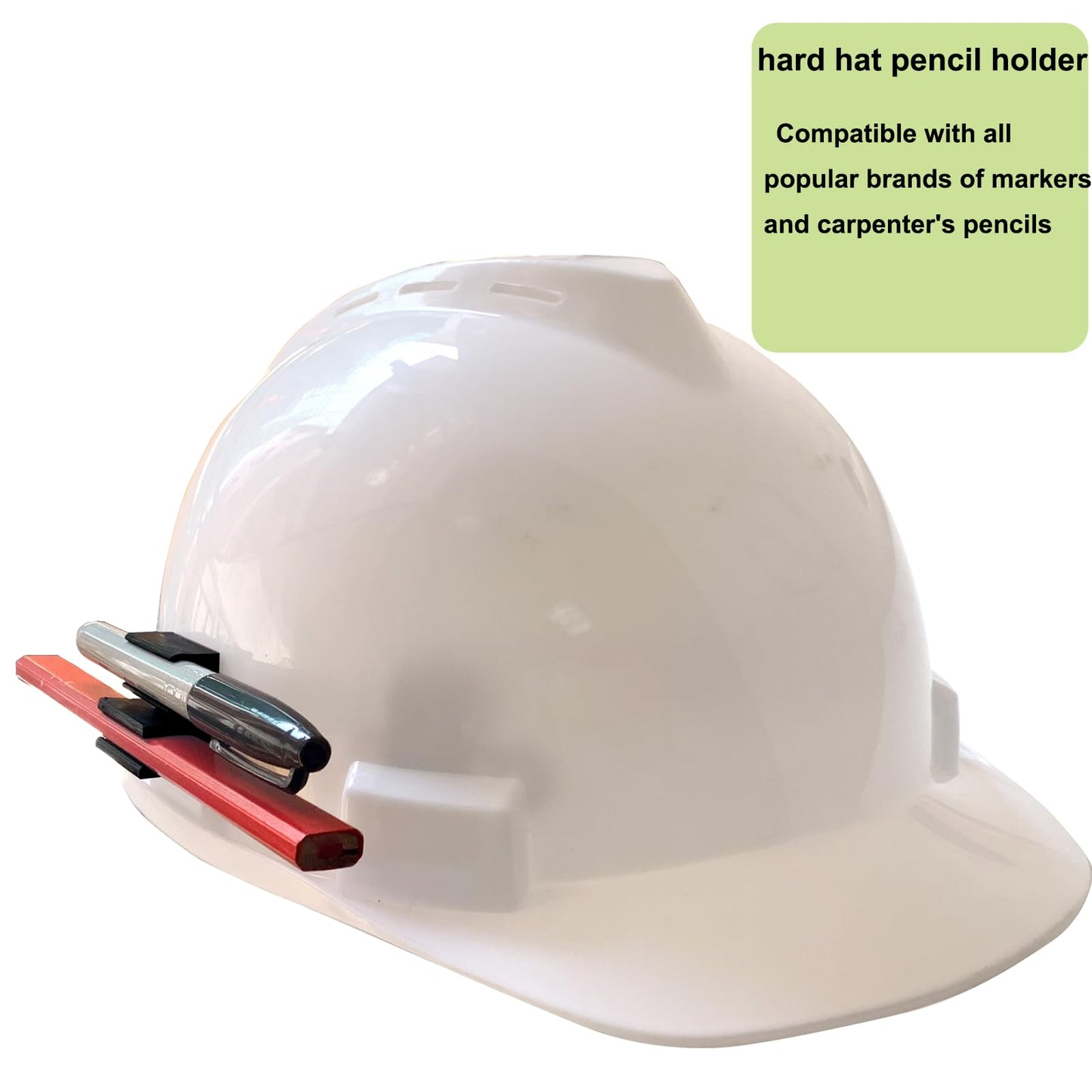 Hard Hat Accessory Clip - Injection-Molded PETG Pencil & Marker Holder, Elastic Slot Fits Milwaukee Markers, Heat-Resistant
