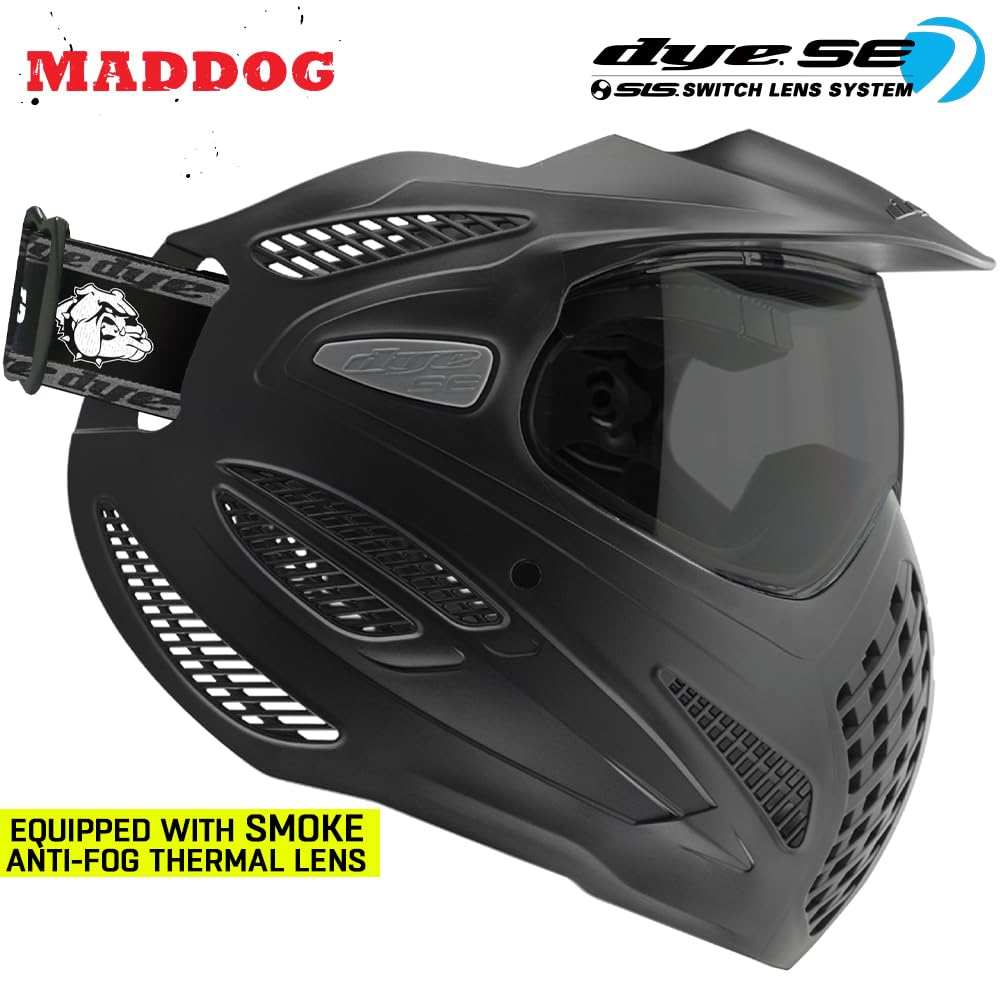 Maddog Dye SE Special Edition Paintball Mask Goggle System | Replaceable SLS Thermal Dual-Pane Anti Fog Lens | Adjustable Full-Face Safety Certified Protection - Black with Smoke Lens