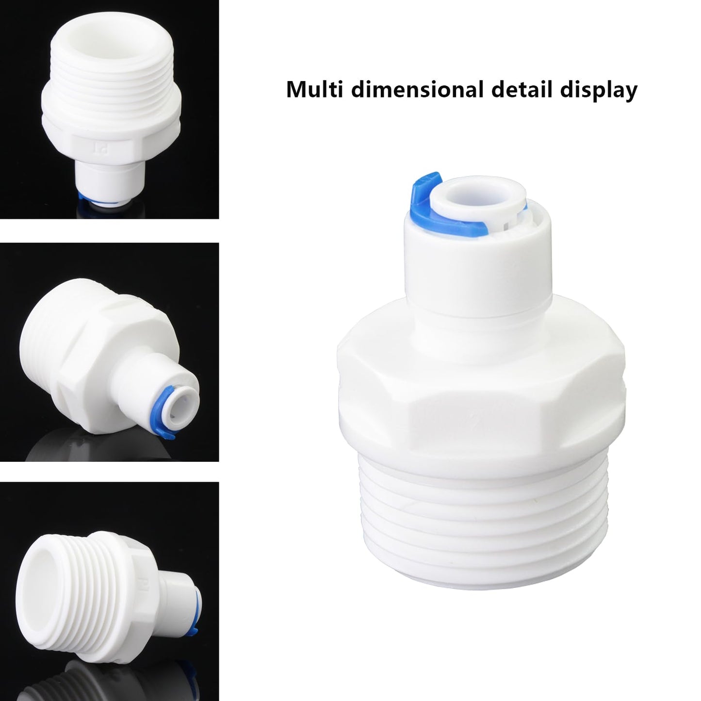 3/4" Male Thread to 1/4" OD PE Tube Straight, Push-to-Connect, RO Filter Hose Double Joint, Pre-Purifier, Water Purifier Plastic Adapter, MNPT Plastic Fittings (3 PCS)