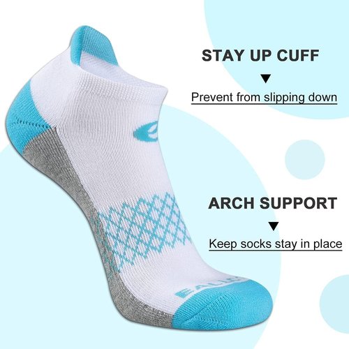 Eallco Women's Ankle Socks - 6 Pairs of Cushioned Running Socks with Tab for Comfort