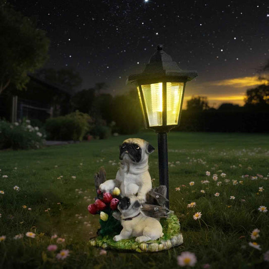 JIALINXIA Solar Garden Country Farm Pug Dogs with Light, Outside-Outdoor Decorations Animal Statue for Patio Yard Lawn Walkway Ornaments Clearance Gifts for Mom Grandma Birthday