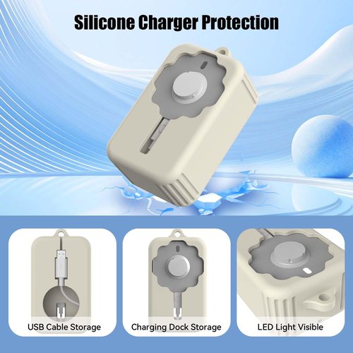 for Oura Ring Gen 4 Charger Protector Case, Soft Silicone Oura Ring 4 Charger Cover, Drop/Dust/Ageing Resistant for Oura Ring Gen4 Charger Organizer with Keychain, Off-White