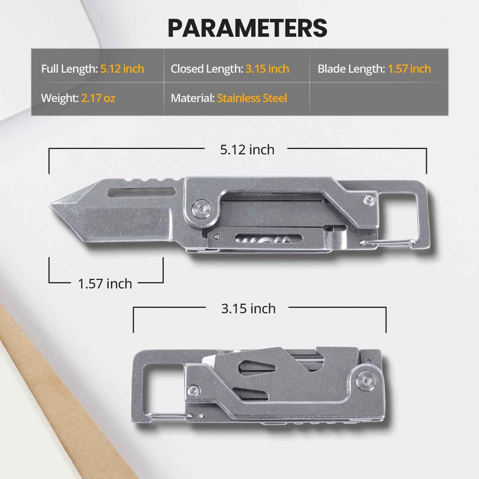 EDCFANS Keychain Multitool Knife, Multi Tools Keychains, Fathers Day Dad Gifts for Men, Tanto Pocket Knives with Clip, Bottle Opener, Box Cutter, Pry Bar, Screwdriver Wrench, EDC Hiking Camping Gear