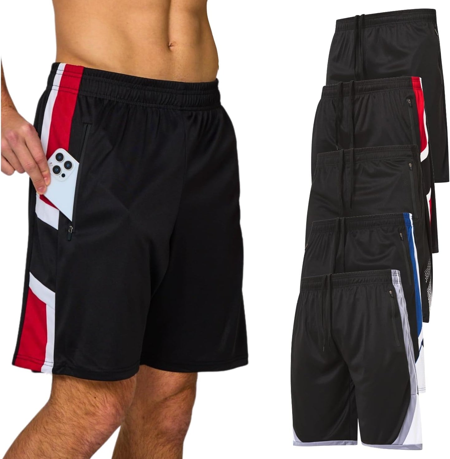 Skiennix Men's Athletic Running Shorts - Ultra Performance 5 Pack with Zippered Pockets | Loose Fit Gym Wear