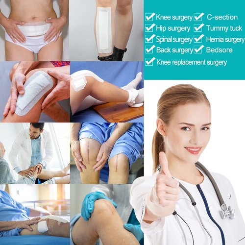 Extra Long Adhesive Island Dressing 10 Pcs, 4"x14" Knee Replacement Surgery Gauze Bandages Wound Breathable Bordered Hip Surgery Back Incision Post Surgical Recovery Individually Wrapped