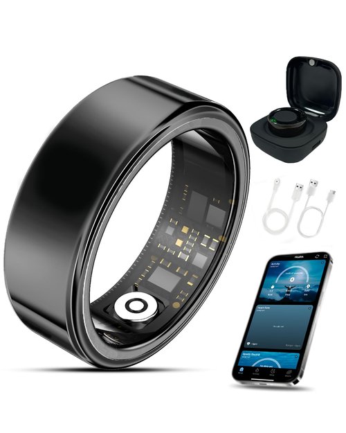 Casatelier Smart Ring Health Tracker with Charging Case,Sleep,Heart Rate & Blood Oxygen Monitor, 5ATM&IP68 Waterproof Fitness Ring, No Subscription iOS & Android Compatible for Men Women Black 9#