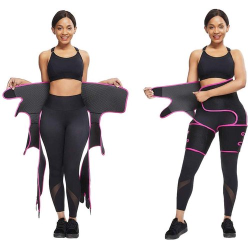 Ruri's Waist Trainer for Women, 3-in-1 Thigh Trimmer Belt with Butt Lifter Slimming Body Shaper Sweat Band Pink