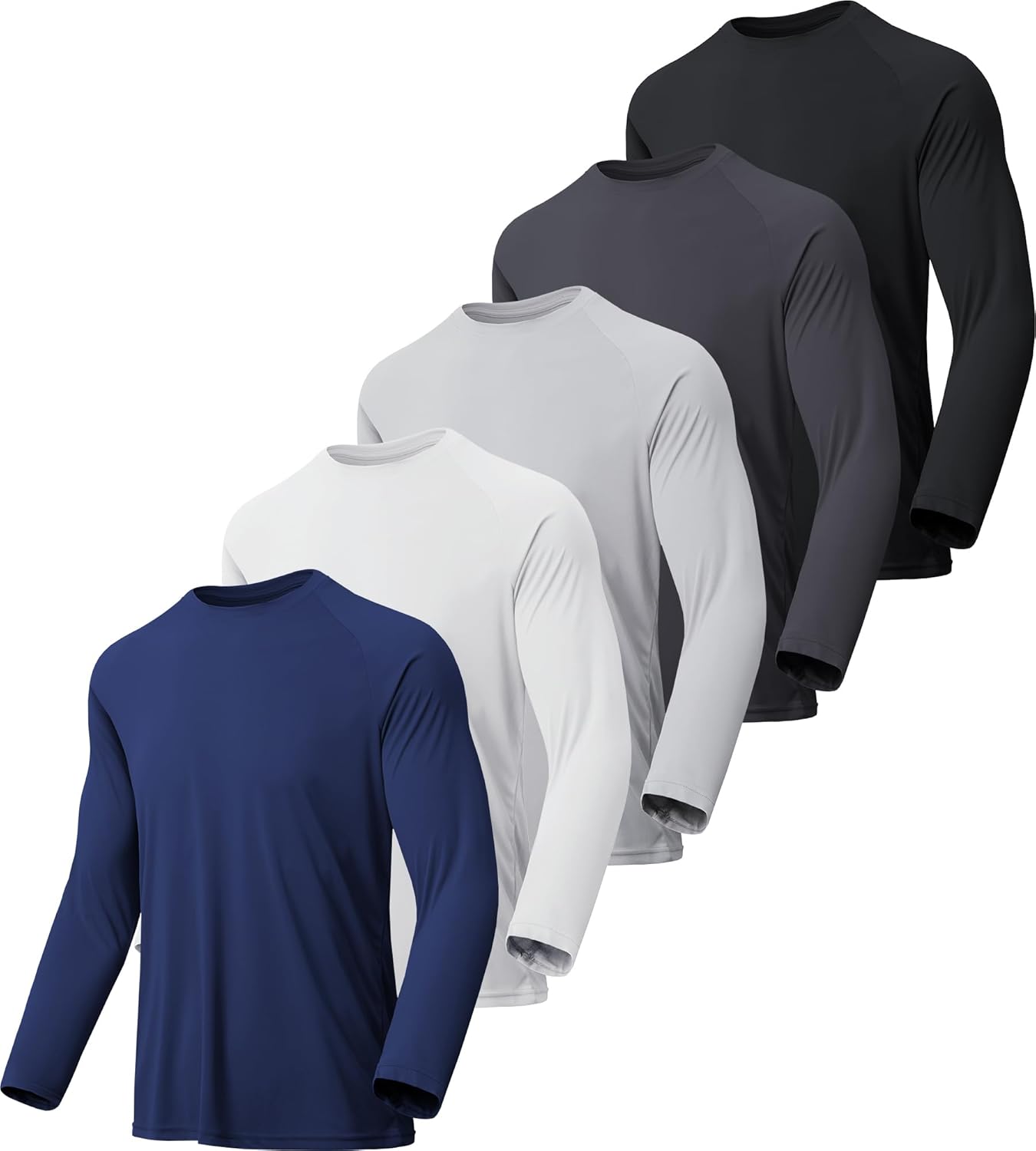 MLYENX Long Sleeve Workout Shirts for Men - UPF 50+ UV Protection, Quick Dry & Moisture Wicking | 7 Pack