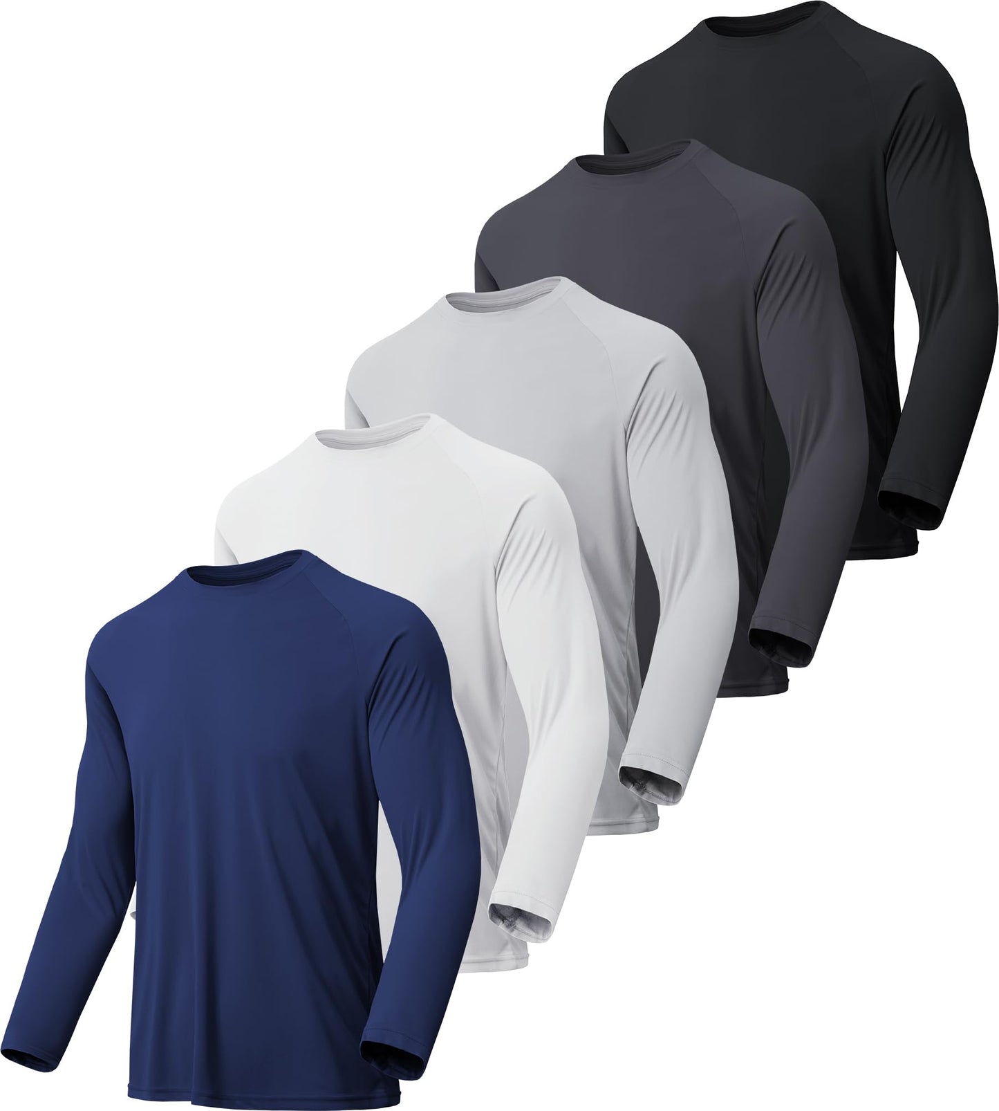 MLYENX 5 Pack Long Sleeve Shirts for Men UPF 50+ UV Sun Protection Quick Dry Moisture Wicking Workout Tee Shirts L