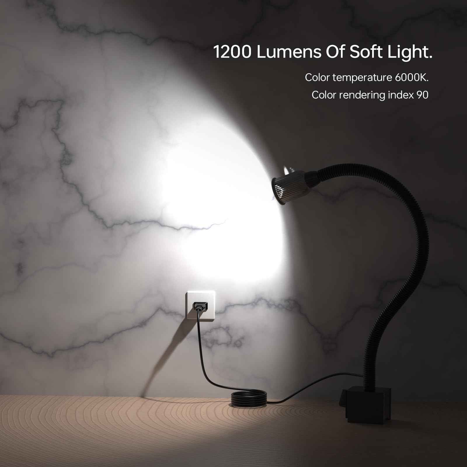 LED Magnetic Work Light, 1200lumens 20in Flexible Gooseneck Work Lamp with Strong Magnetic Base for Lathe Machines, Workbenches, 120V 12W