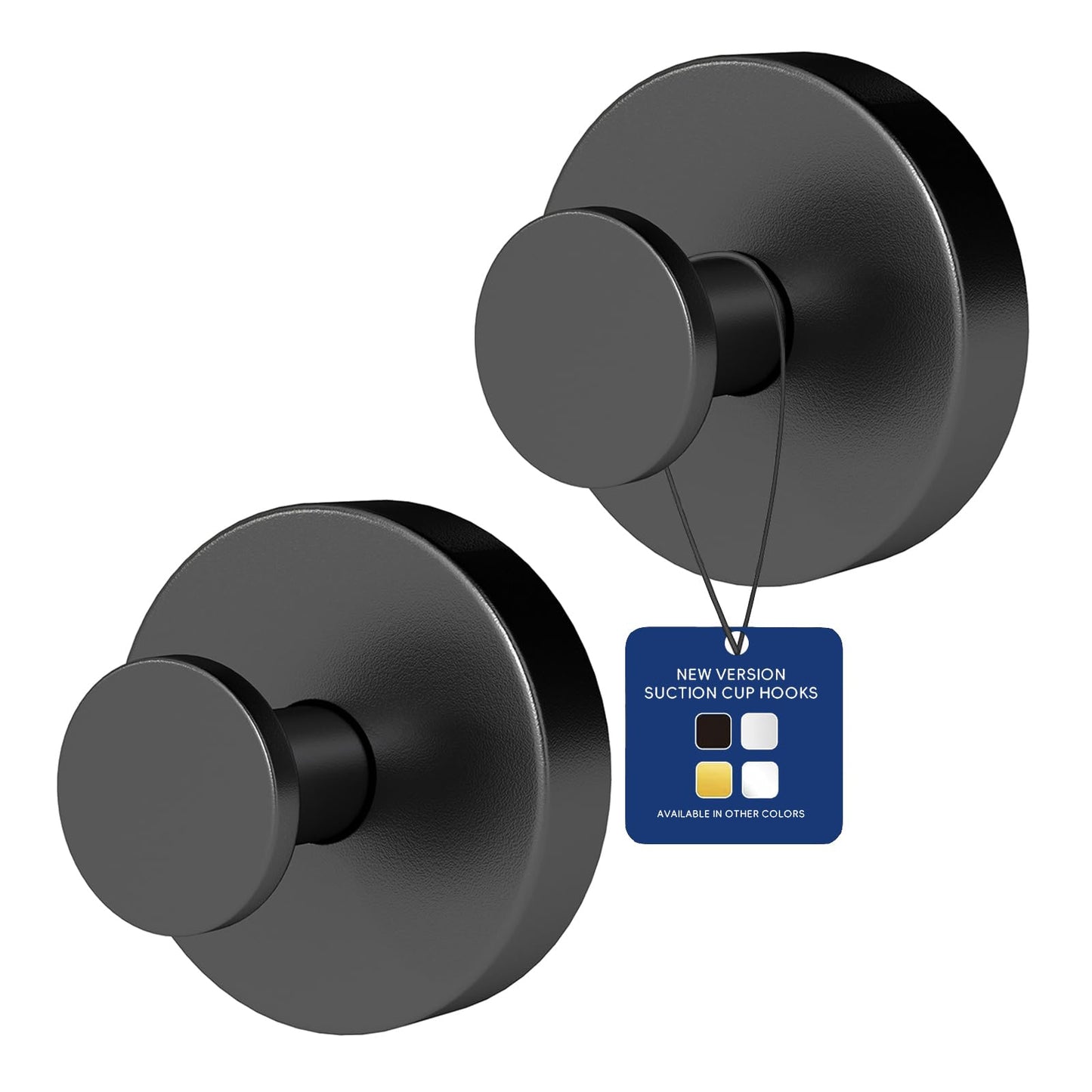 Suction Cup Hooks for Shower, Heavy Duty Towel Hooks for Bathroom Walls No Damage, Modern Shower Suction Hooks for Kitchen Wall, Glass, Mirror, Tile, Hanging Towels Robes, Black (2 Pack)