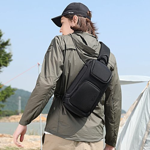 BANGE Mens Sling Bag, Waterproof Man Bags Crossbody, Casual Crossbody Backpack for Outdoors Hiking Traveling Men and Women-Black