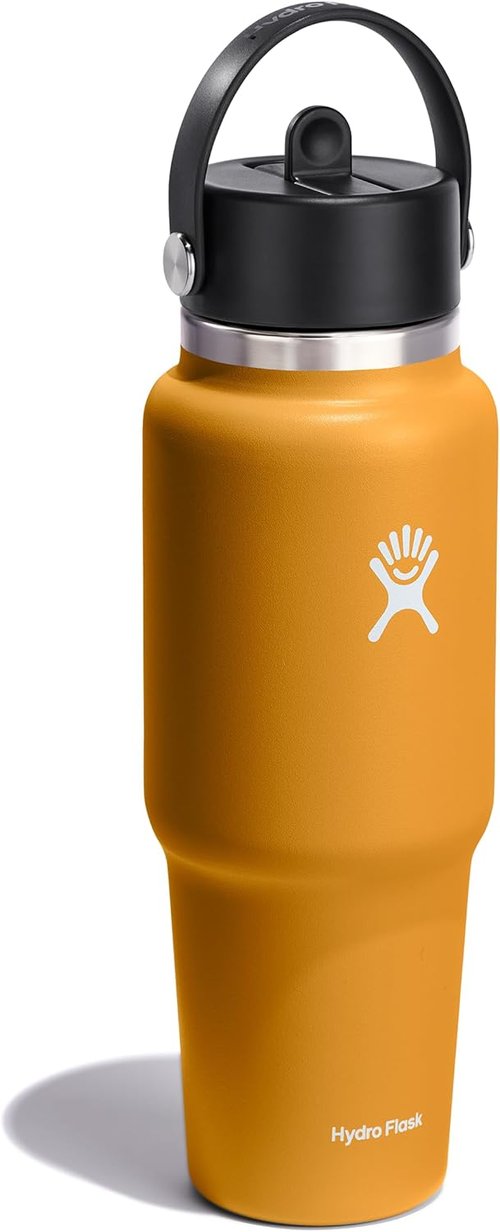 Hydro Flask Travel Water Bottle - Insulated Stainless Steel - Leakproof Wide Straw Lid | 32 Oz Fossil Brown