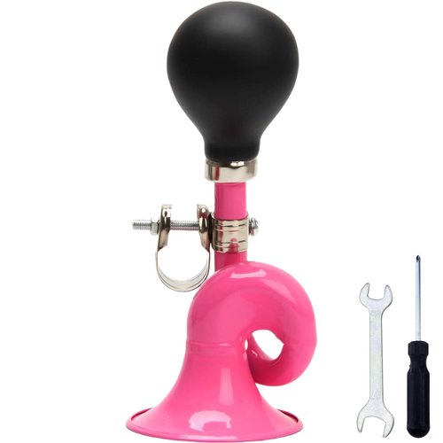 WHTCHSU Bike Horn for Adults Classic Horn Metal Squeeze Clown Horn, Fits All Bicycle Handle Bar, Loud Sounds（Pink Snail Horn 7-Inch）