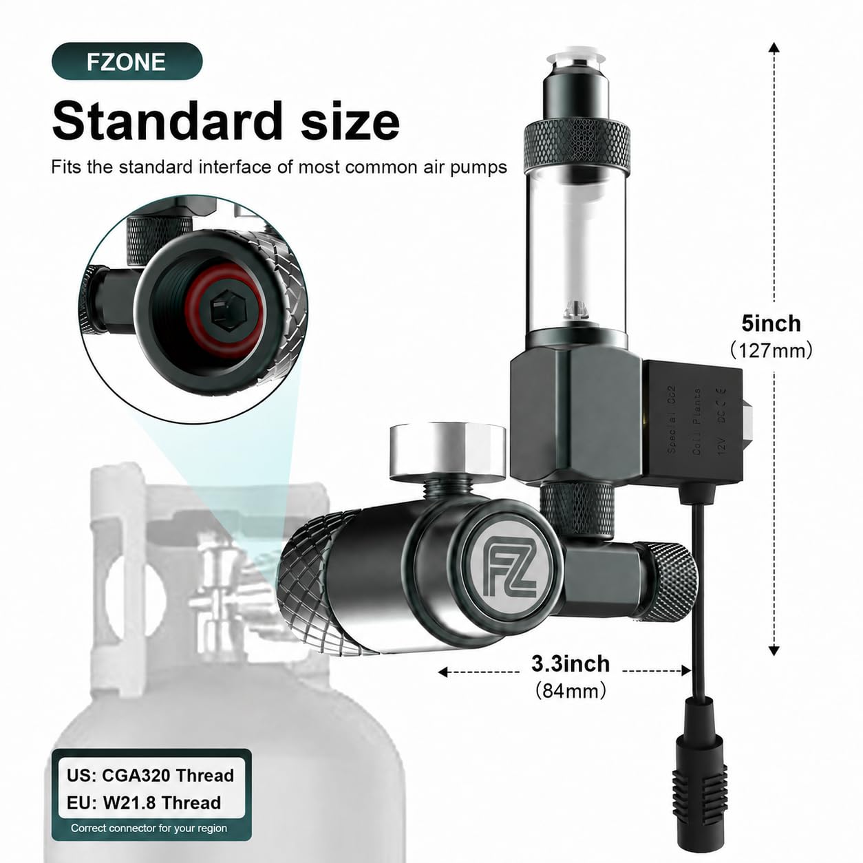 FZONE Aquarium CO₂ Regulator Kit, Compact Aquarium CO₂ System with Diffuser, Upgraded DC Solenoid and Bubble Counter Check Valve, for Establishing CO₂ System in Aquatic Plant Tank