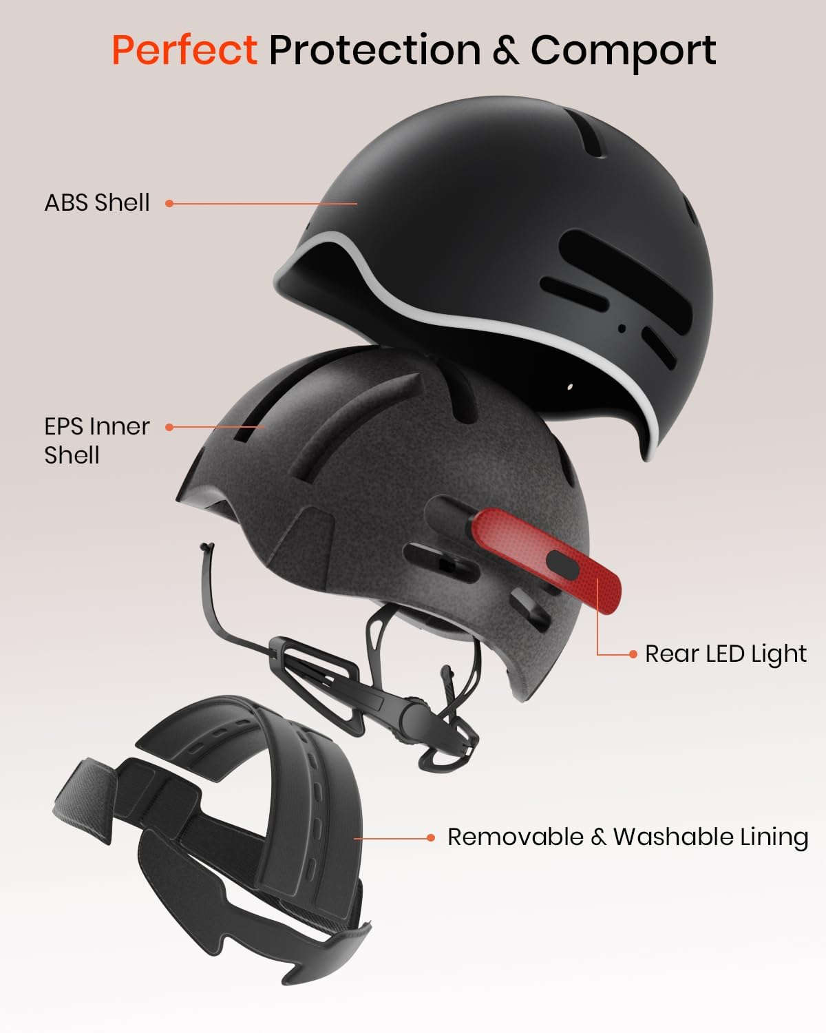 Skiennix Bike Helmet - Adjustable Cycling Helmet with Rechargeable Rear Light | Safety Certified for Adults