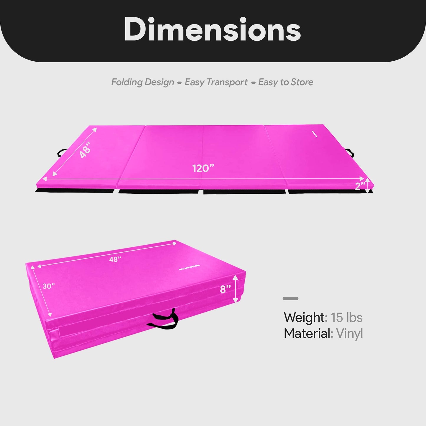 BalanceFrom All Purpose 4'x10'x2" Extra Thick High Density Anti Tear Gymnastics Gym Folding Exercise Aerobics Mats (Pink)