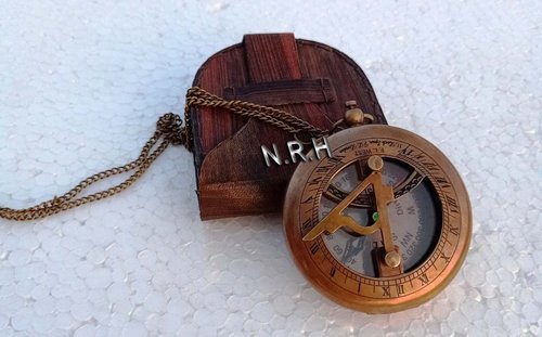 Antique Compass with Leather Case Brass Handmade Pocket Compass Push Button Compass Gift Item